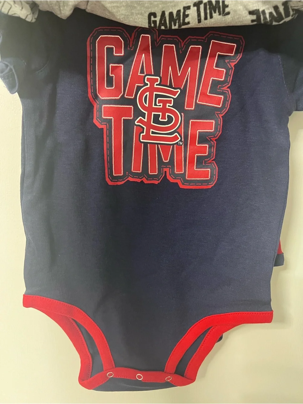 MLB St. Louis Cardinals Gray, Navy & Red 3-Pack Baby Bodysuits 24month